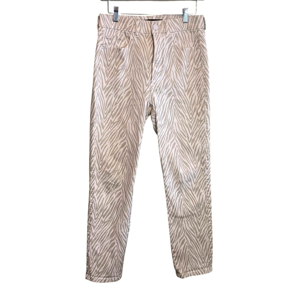 Express Womens Super High Rise Slim Ankle Zebra‎ Patterned Pants White Size 4R